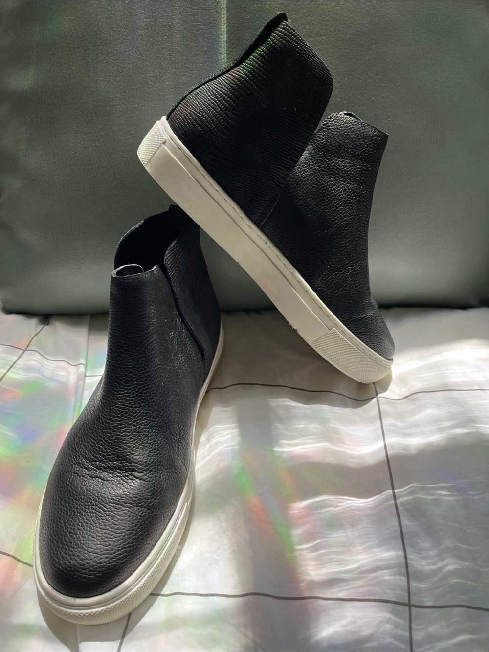 Birdies Black Slip-On High-Top Sneakers with White Sole